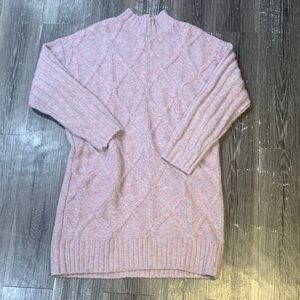 George Soft Pink Diamond Cable Turtleneck Sweater Dress